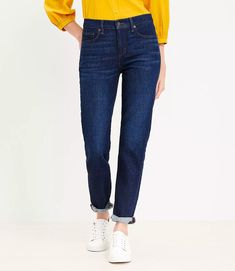 761985 Tall Girlfriend, Taller Girlfriend, Curvy Pants, Tall Pants, Pants Details, Girlfriend Jeans, Petite Pants, New Pant, Dark Indigo