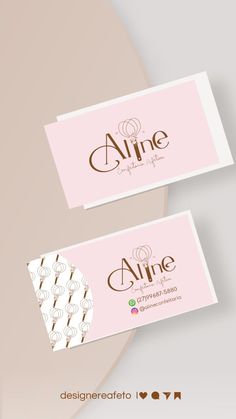 two pink and white business cards with gold foil lettering