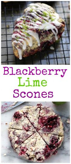 blackberry lime scones on a cooling rack with the words blackberry lime scones above it