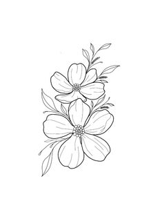 a black and white drawing of three flowers