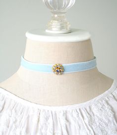 Light Blue Choker Necklace with Jewel - Velvet Ribbon Choker with Crystal Rhinestone - Bridgerton Jewelry - Regency Ball - Elegant Necklace Light Blue Choker Jewelry Gift, Rosy Posy, Blue Choker Necklace, Ribbon Choker Necklace, Prom Necklaces, Blue Choker, Ribbon Choker, Bride Necklace, Choker Collar Necklace