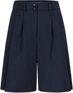 Navy Shorts With Pockets For Work, Navy Workwear Shorts With Pockets, Bermuda Workwear Pants With Pockets, Knee-length Culottes With Pockets For Work, Wide Leg Workwear Shorts With Side Pockets, Workwear Short Culottes With Pockets, Knee-length Workwear Culottes With Pockets, Workwear Culottes With Pockets, Chic Bermuda Pants For Workwear