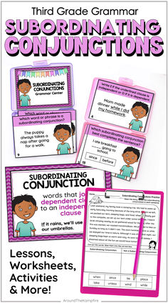 Subordinating conjunction activities for 3rd grade grammar. Subordinating Conjunctions Worksheets, Dependent And Independent Clauses, Subordinating Conjunctions