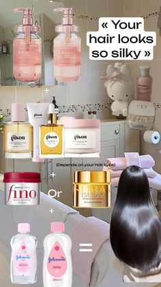 #silkyhair #hair #haircare #fino #tsubaki #honeyshampoo #gisou #gisouhair #babyoil How to make your hair look silky and healthy🛁🫧🎀 Beauty Treatments Skin Care, Healthy Hair Routine, Colored Hair Tips, Silky Smooth Hair, Hair Growing Tips, Curly Hair Styles Easy, Haircuts Straight Hair, Hairdo For Long Hair, Skin Care Kit