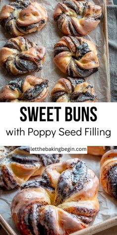 sweet buns with poppy seed filling on a baking sheet