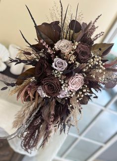 Chocolate Cascade Dead Flower Bouquet, Brown Goth, Loose Bouquet, Vamp Goth, Graduation 2025, Bud Vases Flowers, Cascading Bridal Bouquets, Cascading Wedding Bouquets, Rustic Wedding Bouquet