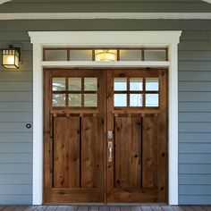 Craftsman Knotty Alder 6 Lite Exterior Double Door with Dentil Shelf - Krosswood Craftsman Porch Door, Double Front Entry Doors Wood Craftsman Style, Double Craftsman Front Door, Cottage Double Doors, Build Exterior Door, Craftsman Double Front Door, Stained Door With White Trim, Front Wooden Doors Entrance, Front Entry Doors Farmhouse