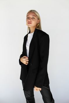 There is no greater fall closet staple than the oversized black blazer. The most flattering oversized fit an lightweight material. Ivy is wearing size small S-100% POLYESTER / L-100% POLYESTER Fall Closet Staples, Oversized Black Blazer, Fall Closet, Hoop Design, Black Blazer, Black Blazers, Gold Plating, Oversized Fits, Everyday Fashion