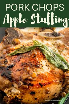 pork chops and apple stuffing on a plate