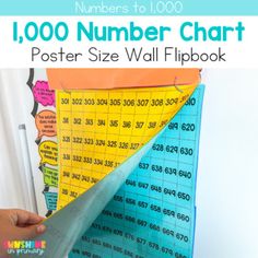 a poster size wall flipbook with numbers to 100 on it and the title overlay reads, 1, 000 number chart poster size wall flipbook