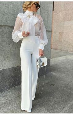 White Outfit, White Party, Mode Inspo, Suit Fashion, White Outfits, Lantern Sleeves, Elegant Outfit, Party Wedding