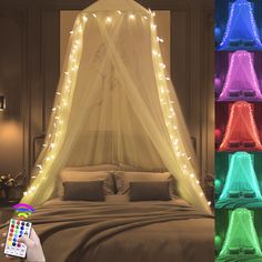 PRICES MAY VARY. 【Lighted Bed Canopy Tent】: Bed canopy with 100 LED RGB lights with remote. Provides 16 solid single color and 8 solid multi-color for choice such as pink, purple, blue, white, orange etc. There are also timing function and 8 lighting modes such as twinkle, jump, fade. 【Easy to Assemble】: Easy to hang in just Minutes. Includes all the mounting hardwares required to allow you to hang the new bed canopy net in minutes. RGB star string light could be hung with pins. 【Fits Most Size White Bed Canopy, Baddie Room Ideas, Bed Canopy With Lights, Bed Netting, Princess Curtains, Baddie Room, Princess Canopy Bed, Princess Canopy, Bed Net