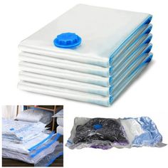 six packs of water mattresses are stacked on top of each other with blue lids