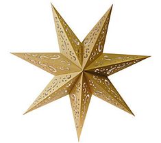 an origami star is shown in gold and white with intricate designs on it