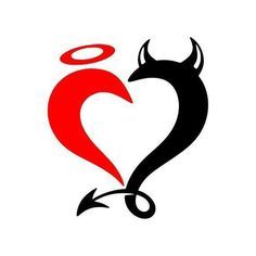 the devil and angel symbol is shown in black and red