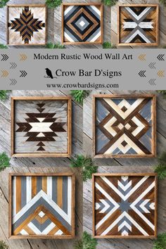 wooden wall art with different patterns and colors