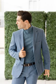 This jacket is a new addition and is quickly becoming our favorite! The light steel blue color will stand out in photos and was designed with the trendsetting bridal party in mind. Perfect for spring, summer, and fall, we can't wait to see how our couples accessorize this blue suit! Light Blue Suit Jacket, Blue Mens Suit, V Shape Cut, Light Blue Suit, Light Blue Jacket, Blue Suit Jacket, Light Steel Blue, Men’s Suits, Men's Suit