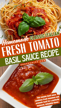 Tomato Basil Sauce Recipe Fresh Tomato Basil Sauce, Tomato Basil Sauce Recipe, Basil Sauce Recipe, Homemade Tomato Pasta Sauce, Easy Pasta Sauce, Tomato Basil Sauce, Basil Sauce