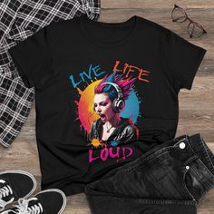 Live Life Loud - I'm a Punk Rocker Girl - Women's Midweight Cotton Tee T-shirt by WoodArtAudioCom on Etsy Slogan T-shirt For Alternative Fashion, Trendy Graffiti Print T-shirt For Concerts, Punk Slogan T-shirt For Summer, Edgy T-shirt With Funny Print For Streetwear, Edgy Funny Print T-shirt For Streetwear, Edgy Slogan T-shirt For Concert, Punk Crew Neck T-shirt For Music Festivals, Punk Style Crew Neck T-shirt For Music Festivals, Edgy Graphic Print Tops For Music Festivals