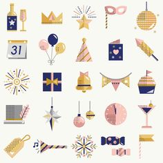 an assortment of party items and decorations on a white background with the number thirty five