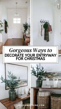 the hallway is decorated for christmas with greenery and other things to put on it