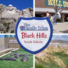 there is a sign that says black hills with pictures of people and animals in it