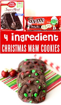 chocolate christmas m & m cookies on a table with candy bars and an advertisement for peppermint