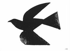 a black and white drawing of a bird with an arrow on it's back