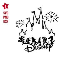 disney castle with fireworks in the sky and stars above it that says svg png dxf