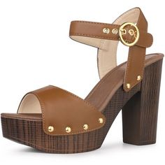 A must-have in every girl's closet! A bold faux-leather platform and block heel lend a striking style to these strappy sandals, which are secured by a buckled ankle strap. Design Details: High Platform Sandals; Round Buckle; Ankle Strap; Block High Heels. Heel Height: 4.7'' (approx 12 cm); Platform Height: 1.6'' (approx 4 cm). Please check your size to make sure the item fits before ordering. Trendy Closed Toe Block Heels With Buckle Closure, Faux Leather Open Toe Heels With Buckle Closure, Faux Leather High Heels With Buckle Closure, Trendy Block Heels With Buckle Closure And Round Toe, Trendy Wedge Sandals With Ankle Strap And Buckle Closure, Trendy Wedge Sandals With Ankle Strap And Buckle, Trendy Wedge Sandals With Ankle Strap, Chunky Platform Ankle Strap Heels In Faux Leather, Trendy Wedge Sandals With Wooden Block Heel