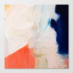 an abstract painting with blue, orange and white colors