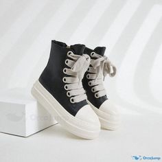 Orcajump - Stylish Thick-Sole High-Top Shoes with Bold Shoelaces Chunky High Top Sneakers, Tennis Shoes Outfit Winter, Drip Outfits, Female Packing List, Red Season, Boujee Outfits, Shoes Platform, Pu Heels, Chunky Sneakers