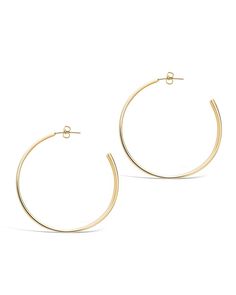 Every woman should have a good set of hoop earrings in her collection! Whether you love silver or gold best, you'll be pleased with these sleek and glamorous graduating hoop earrings. (Why not treat yourself and get a pair in every tone? You deserve it!) Materials: 14K gold or rhodium plated brass Features: 2" hoop, Lead & Nickel free, post back Elegant Everyday Metal Hoop Earrings, Elegant Metal Hoop Earrings For Everyday, Everyday Elegant Metal Hoop Earrings, Trendy Hoop Jewelry For Anniversary, Chic Hoop Earrings With Ear Wire, Modern Sterling Silver Hoop Earrings For Everyday, Small Hoop Jewelry For Everyday Elegance, Elegant Hypoallergenic Open Circle Hoop Earrings, Chic Nickel-free Hoop Earrings