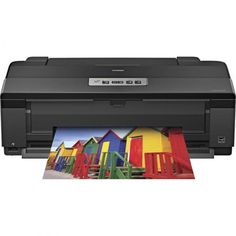 a black printer with colorful houses on it