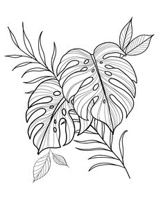 a black and white drawing of leaves