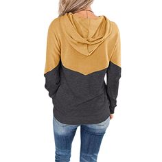 Yellow Colorblock Cotton Blend Drawstring Hoodie Hooded Tops With Contrast Color For Fall, Fall Hooded Tops With Contrast Color, Casual Hooded Tops With Contrast Color, Casual Color Block Hoodie Tops, Winter Hooded Color Block Tops, Winter Color Block Hooded Top, Hooded Color Block Tops For Winter, Casual Hoodie With Color Matching For Fall, Yellow Color Block Sweatshirt For Fall