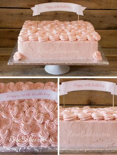 a pink birthday cake with roses on it