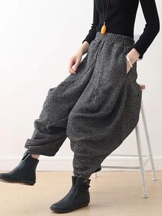 Vintage Knitted Thickening Asymmetric Lantern Wide Leg Pants Seasons Autumn, Winter Typ, Vintage Knitting, Cardigan Tops, Pants Color, Cardigan Coat, Hip Length, Color Light, Light Gray