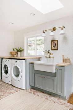 a washer and dryer in a very large room