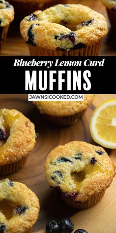 blueberry lemon card muffins on a cutting board