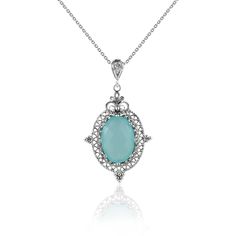 925 Sterling Silver Filigree Art Aqua Chalcedony Oval Women Pendant Necklace Pendant height: 1.90 inches and Width: 1.05 inches Chain Style: 18.00 inches +2.00 inches (extender) This metal embroidery filigree necklace is oxidized and highly polished. Aqua Chalcedony Gemstone is 13X18 mm double side faceted, oval rose cut. This lovely necklace can add the perfect touch to an everyday to a night time wear. Filigree is a unique piece that incorporates handcrafted twisted threads of precious metal into its design. The metal is then soldered to the Silver jewelry and can take the shape of lacy flourishes, beautiful scroll work, symmetrical Art Deco style designs, among other astonishing motifs. It's good to point out that Filigree can also be used to describe any pattern in jewelry that can be Boho Pendant Necklace, Worry Beads, Filigree Pendant Necklace, Filigree Necklaces, Filigree Jewelry, Women Pendant, Aqua Chalcedony, Boho Pendant, Art Pendant