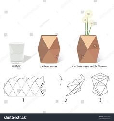 how to make an origami flower vase with flowers in it step by step