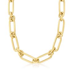 Roberto Coin 18kt Yellow Gold Thick Paper Clip Link Necklace. 17" | Ross-Simons Elegant Polished Chain Link Necklace, Elegant Chain Link Necklace With Polished Finish, Classic Gold-tone Necklace With Solid Link Construction, Classic Gold-tone Necklaces With Solid Link, Classic Gold-tone Necklaces With Solid Link Construction, Classic Gold-tone Necklaces, Luxury Oval Link Chain Necklace With Polished Finish, Gold-plated Oval Link Necklace With Polished Finish, Elegant Link Chain Necklace With Polished Finish