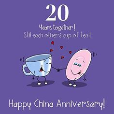 an anniversary card with two coffee mugs and the words, 20th years together still each other's cup of tea