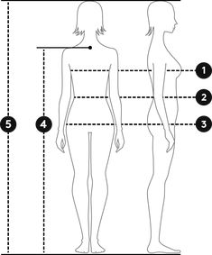 the body is shown with measurements for each individual's body, and includes four different areas