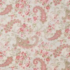 an old fashioned wallpaper with pink flowers and paisleys on it's white background