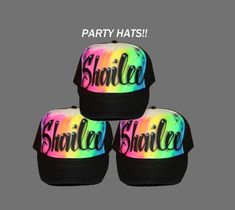 Group Party Hats! Give your guests their own personalized party hats!! Each hat may have a different name. Personalize your hats will any name. (up to 2 words per hat / each word up to 12 letters long) Hats: - Color: Black / white - One size fits most (recommended for ages 4 and up) - Snap back design **PLEASE SEND ME THE NAMES TO PERSONALIZE YOUR HATS WITH IN THE NOTE TO SELLER BOX DURING CHECKOUT ** I do offer other hat designs. Please contact me with group prices on my other designs offered i Graffiti Party, Hip Hop Kids, Group Party, Hip Hop Party, Black Trucker Hat, Personalized Hats, Skate Party, Birthday Party Hats, 90s Hip Hop