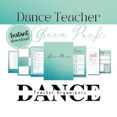 the dance teacher green pack is shown with notes, sheets and folders on it