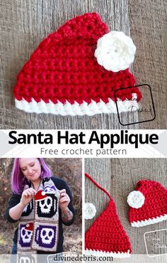 a crocheted santa hat is shown with the text, free crochet pattern