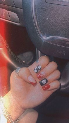 Western Punchy Nail Ideas, Western Red Nails, Racing Nails Dirt Track, Rodeo Nail Ideas, Acrylic Nails Western, Black Western Nails, Red Western Nails, Western Nails Simple